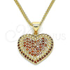 Collares con Dije 04.156.0308.2.20 Oro Laminado, Diseño de Corazón, con Granate Micro Pave, Pulido, Tono Dorado (02 MM Thickness, 20 Inches Length)