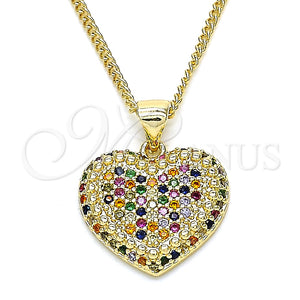 Collares con Dije 04.156.0308.3.20 Oro Laminado, Diseño de Corazón, con Multicolor Micro Pave, Pulido, Tono Dorado (02 MM Thickness, 20 Inches Length)