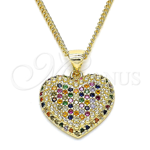 Collares con Dije 04.156.0308.3.20 Oro Laminado, Diseño de Corazón, con Multicolor Micro Pave, Pulido, Tono Dorado (02 MM Thickness, 20 Inches Length)