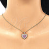 Juego de Arete y Dije de Adulto 10.156.0251.1 Oro Laminado, Diseño de Corazón, con Rubi Micro Pave, Pulido, Tono Dorado