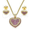 Juego de Arete y Dije de Adulto 10.156.0251.1 Oro Laminado, Diseño de Corazón, con Rubi Micro Pave, Pulido, Tono Dorado