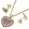 Juego de Arete y Dije de Adulto 10.156.0251.1 Oro Laminado, Diseño de Corazón, con Rubi Micro Pave, Pulido, Tono Dorado