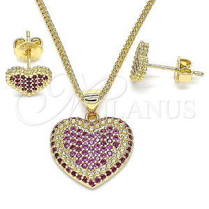 Juego de Arete y Dije de Adulto 10.156.0251.1 Oro Laminado, Diseño de Corazón, con Rubi Micro Pave, Pulido, Tono Dorado