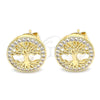 Arete Dormilona 02.156.0447 Oro Laminado, Diseño de Ãrbol, con Blanca Micro Pave, Pulido, Tono Dorado