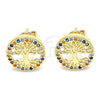 Arete Dormilona 02.156.0447.1 Oro Laminado, Diseño de Ãrbol, con Multicolor Micro Pave, Pulido, Tono Dorado
