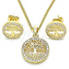 Juego de Arete y Dije de Adulto 10.156.0252 Oro Laminado, Diseño de Ãrbol, con Blanca Micro Pave, Pulido, Tono Dorado