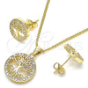 Juego de Arete y Dije de Adulto 10.156.0252 Oro Laminado, Diseño de Ãrbol, con Blanca Micro Pave, Pulido, Tono Dorado