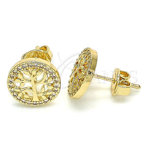 Arete Dormilona 02.156.0448 Oro Laminado, Diseño de Ãrbol, con Multicolor Micro Pave, Pulido, Tono Dorado