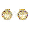 Arete Dormilona 02.156.0448.1 Oro Laminado, Diseño de Ãrbol, con Multicolor Micro Pave, Pulido, Tono Dorado