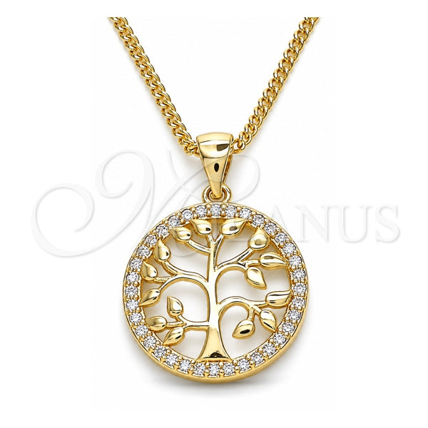Collares con Dije 04.156.0310.20 Oro Laminado, Diseño de Ãrbol, con Blanca Micro Pave, Pulido, Tono Dorado (02 MM Thickness, 20 Inches Length)