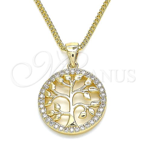 Collares con Dije 04.156.0310.20 Oro Laminado, Diseño de Ãrbol, con Blanca Micro Pave, Pulido, Tono Dorado (02 MM Thickness, 20 Inches Length)