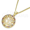 Collares con Dije 04.156.0310.1.20 Oro Laminado, Diseño de Ãrbol, con Multicolor Micro Pave, Pulido, Tono Dorado (02 MM Thickness, 20 Inches Length)