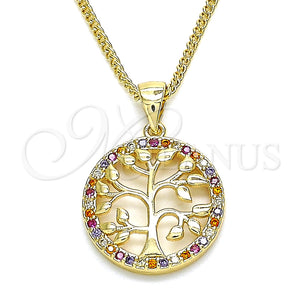 Collares con Dije 04.156.0310.1.20 Oro Laminado, Diseño de Ãrbol, con Multicolor Micro Pave, Pulido, Tono Dorado (02 MM Thickness, 20 Inches Length)