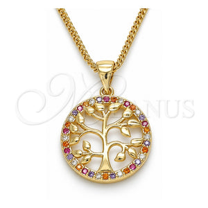 Collares con Dije 04.156.0310.1.20 Oro Laminado, Diseño de Ãrbol, con Micro Pave Multicolor, Pulido, Tono Dorado (Grosor 02 MM, 20 Pulgadas de Largo)