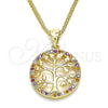 Collares con Dije 04.156.0310.1.20 Oro Laminado, Diseño de Ãrbol, con Multicolor Micro Pave, Pulido, Tono Dorado (02 MM Thickness, 20 Inches Length)