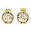 Arete Dormilona 02.156.0449.1 Oro Laminado, Diseño de Ãrbol, con Multicolor Micro Pave, Pulido, Tono Dorado