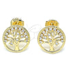 Arete Dormilona 02.156.0450 Oro Laminado, Diseño de Ãrbol, con Blanca Micro Pave, Pulido, Tono Dorado