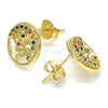 Arete Dormilona 02.156.0450.1 Oro Laminado, Diseño de Ãrbol, con Multicolor Micro Pave, Pulido, Tono Dorado