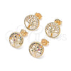 Arete Dormilona 02.156.0450.1 Oro Laminado, Diseño de Ãrbol, con Multicolor Micro Pave, Pulido, Tono Dorado