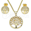 Juego de Arete y Dije de Adulto 10.156.0255 Oro Laminado, Diseño de Ãrbol, con Blanca Micro Pave, Pulido, Tono Dorado