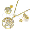 Juego de Arete y Dije de Adulto 10.156.0255 Oro Laminado, Diseño de Ãrbol, con Blanca Micro Pave, Pulido, Tono Dorado
