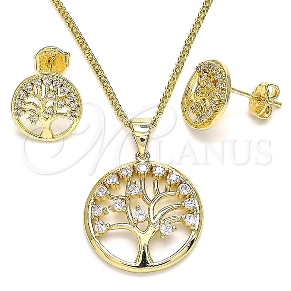 Juego de Arete y Dije de Adulto 10.156.0255 Oro Laminado, Diseño de Ãrbol, con Zirconia Cubica Blanca, Pulido, Tono Dorado