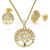 Juego de Arete y Dije de Adulto 10.156.0255 Oro Laminado, Diseño de Ãrbol, con Blanca Micro Pave, Pulido, Tono Dorado