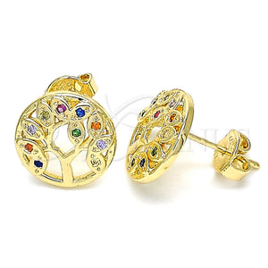 Collares con Dije 02.156.0451.1 Oro Laminado, Diseño de Ãrbol, con Multicolor Micro Pave, Pulido, Tono Dorado (14 Inches Length)