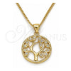 Collares con Dije 04.156.0313.20 Oro Laminado, Diseño de Ãrbol, con Blanca Micro Pave, Pulido, Tono Dorado (02 MM Thickness, 20 Inches Length)