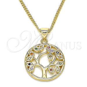 Collares con Dije 04.156.0313.1.20 Oro Laminado, Diseño de Ãrbol, con Multicolor Micro Pave, Pulido, Tono Dorado (02 MM Thickness, 20 Inches Length)
