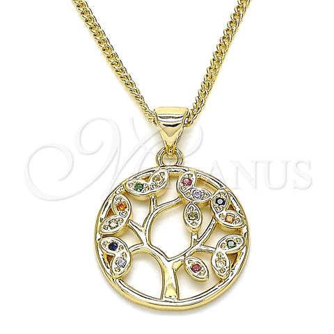Collares con Dije 04.156.0313.1.20 Oro Laminado, Diseño de Ãrbol, con Multicolor Micro Pave, Pulido, Tono Dorado (02 MM Thickness, 20 Inches Length)