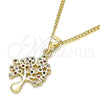 Collares con Dije 04.156.0314.1.20 Oro Laminado, Diseño de Ãrbol, con Multicolor Micro Pave, Pulido, Tono Dorado (02 MM Thickness, 20 Inches Length)