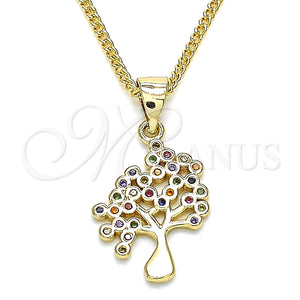 Collares con Dije 04.156.0314.1.20 Oro Laminado, Diseño de Ãrbol, con Multicolor Micro Pave, Pulido, Tono Dorado (02 MM Thickness, 20 Inches Length)