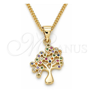Collares con Dije 04.156.0314.1.20 Oro Laminado, Diseño de Ãrbol, con Micro Pave Multicolor, Pulido, Tono Dorado (Grosor 02 MM, 20 Pulgadas de Largo)