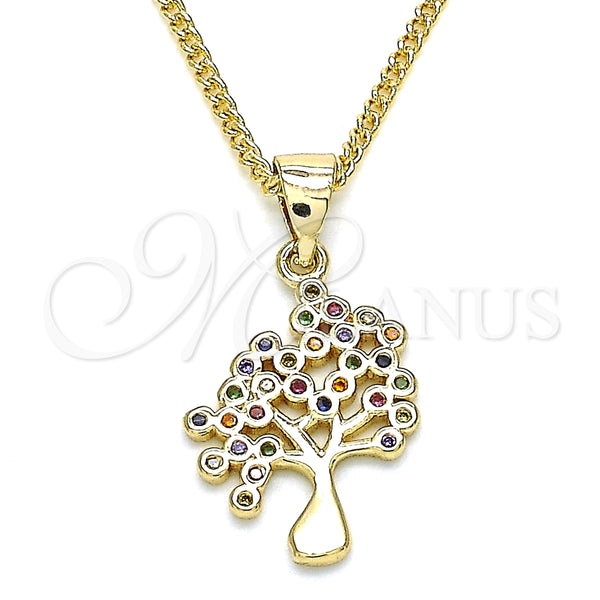 Collares con Dije 04.156.0314.1.20 Oro Laminado, Diseño de Ãrbol, con Multicolor Micro Pave, Pulido, Tono Dorado (02 MM Thickness, 20 Inches Length)