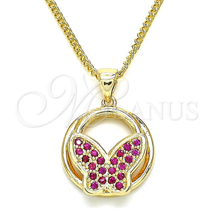 Collares con Dije 04.156.0315.1.20 Oro Laminado, Diseño de Mariposa, con Rubi Micro Pave, Pulido, Tono Dorado (02 MM Thickness, 20 Inches Length)