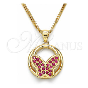 Collares con Dije 04.156.0315.1.20 Oro Laminado, Diseño de Mariposa, con Micro Pave Rubi, Pulido, Tono Dorado (Grosor 02 MM, 20 Pulgadas de Largo)
