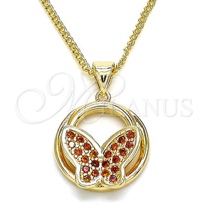 Collares con Dije 04.156.0315.2.20 Oro Laminado, Diseño de Mariposa, con Granate Micro Pave, Pulido, Tono Dorado (02 MM Thickness, 20 Inches Length)