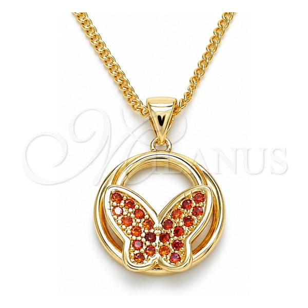 Collares con Dije 04.156.0315.2.20 Oro Laminado, Diseño de Mariposa, con Micro Pave Granate, Pulido, Tono Dorado (Grosor 02 MM, 20 Pulgadas de Largo)