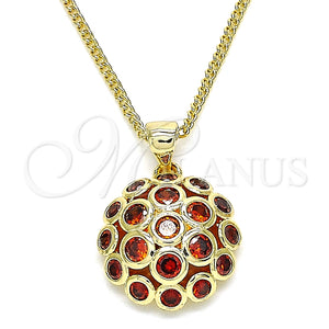 Collares con Dije 04.156.0316.2.20 Oro Laminado, con Granate Micro Pave, Pulido, Tono Dorado (02 MM Thickness, 20 Inches Length)