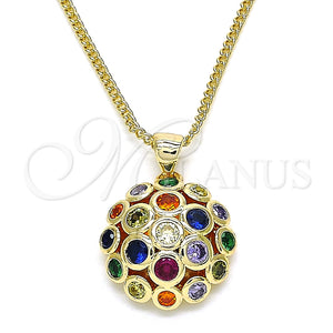 Collares con Dije 04.156.0316.3.20 Oro Laminado, con Multicolor Micro Pave, Pulido, Tono Dorado (02 MM Thickness, 20 Inches Length)