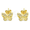 Arete Dormilona 02.156.0455 Oro Laminado, Diseño de Mariposa, con Blanca Micro Pave, Pulido, Tono Dorado