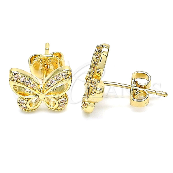 Arete Dormilona 02.156.0455 Oro Laminado, Diseño de Mariposa, con Blanca Micro Pave, Pulido, Tono Dorado