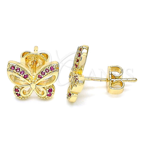Arete Dormilona 02.156.0455.1 Oro Laminado, Diseño de Mariposa, con Rubi Micro Pave, Pulido, Tono Dorado