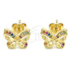 Arete Dormilona 02.156.0455.3 Oro Laminado, Diseño de Mariposa, con Multicolor Micro Pave, Pulido, Tono Dorado