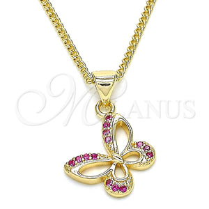 Collares con Dije 04.156.0317.1.20 Oro Laminado, Diseño de Mariposa, con Rubi Micro Pave, Pulido, Tono Dorado (02 MM Thickness, 20 Inches Length)