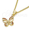 Collares con Dije 04.156.0317.2.20 Oro Laminado, Diseño de Mariposa, con Granate Micro Pave, Pulido, Tono Dorado (02 MM Thickness, 20 Inches Length)