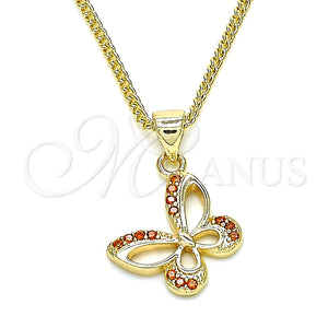 Collares con Dije 04.156.0317.2.20 Oro Laminado, Diseño de Mariposa, con Granate Micro Pave, Pulido, Tono Dorado (02 MM Thickness, 20 Inches Length)