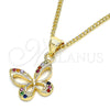 Collares con Dije 04.156.0317.3.20 Oro Laminado, Diseño de Mariposa, con Multicolor Micro Pave, Pulido, Tono Dorado (02 MM Thickness, 20 Inches Length)