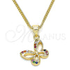 Collares con Dije 04.156.0317.3.20 Oro Laminado, Diseño de Mariposa, con Multicolor Micro Pave, Pulido, Tono Dorado (02 MM Thickness, 20 Inches Length)